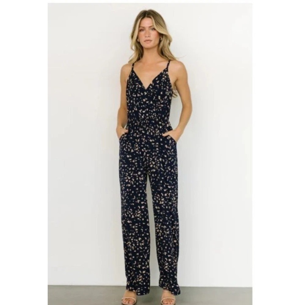 Baltic Born Sade Jumpsuit Womens Small Wide Leg Sleeveless Abstract Beach Blue